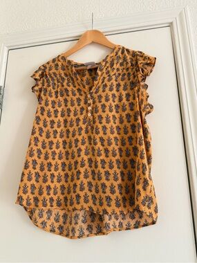 Knox Rose Mustard Floral Ruffle Sleeve Blouse